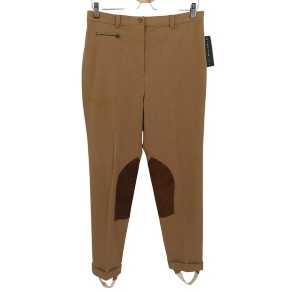 Lauren Ralph Lauren LRL Women 12 Tan Brown Stirrup Pants Leather Patches NEW Y2K - Picture 1 of 12